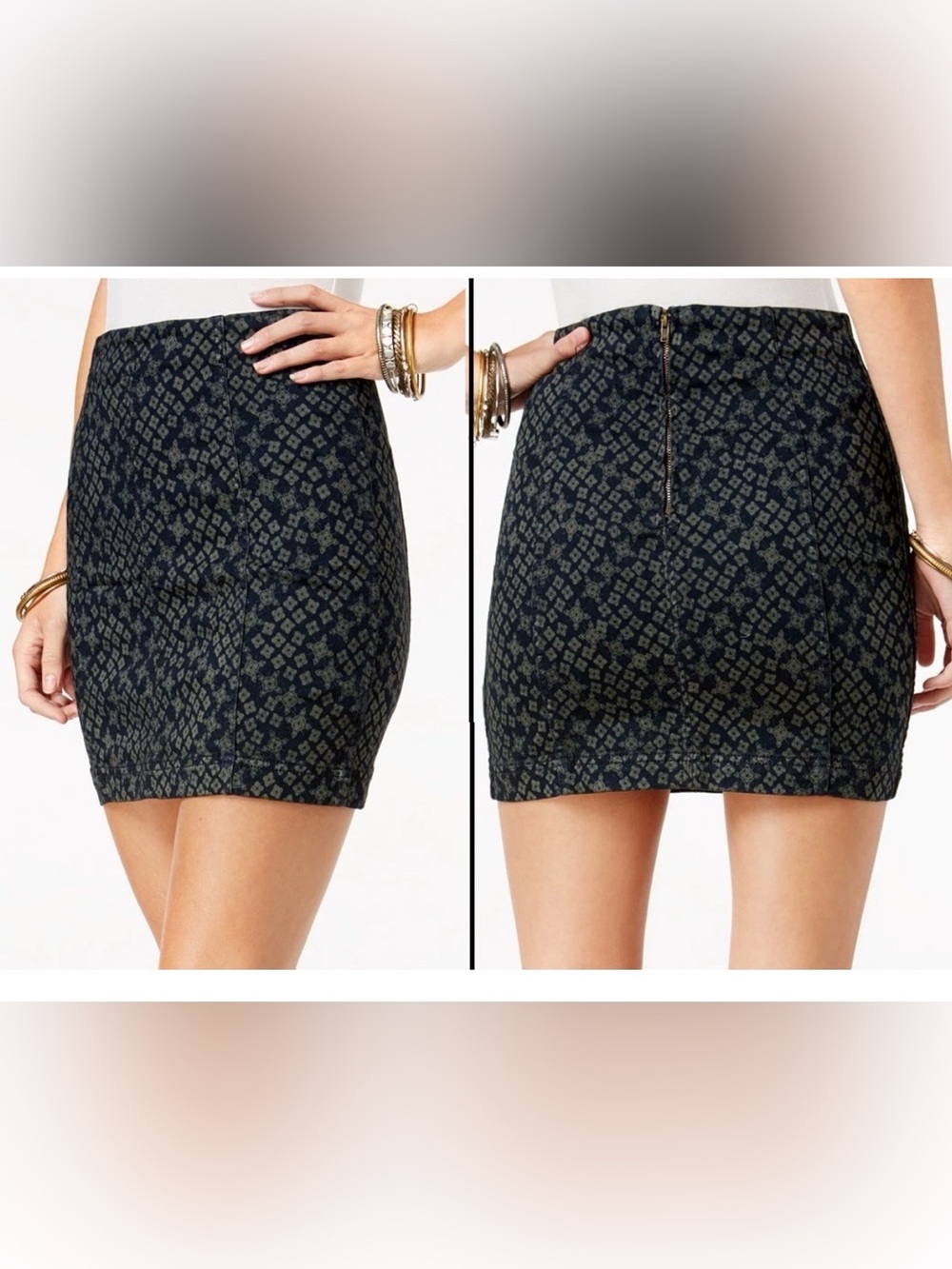 Free People Modern Femme Printed Mini Skirt Indigo Combo Size 2